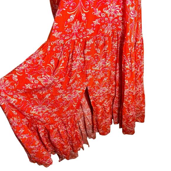 ABEL THE LABEL Printed Smocked Waist High Low Maxi Dress Size Small Prairie Red - Picture 4 of 6